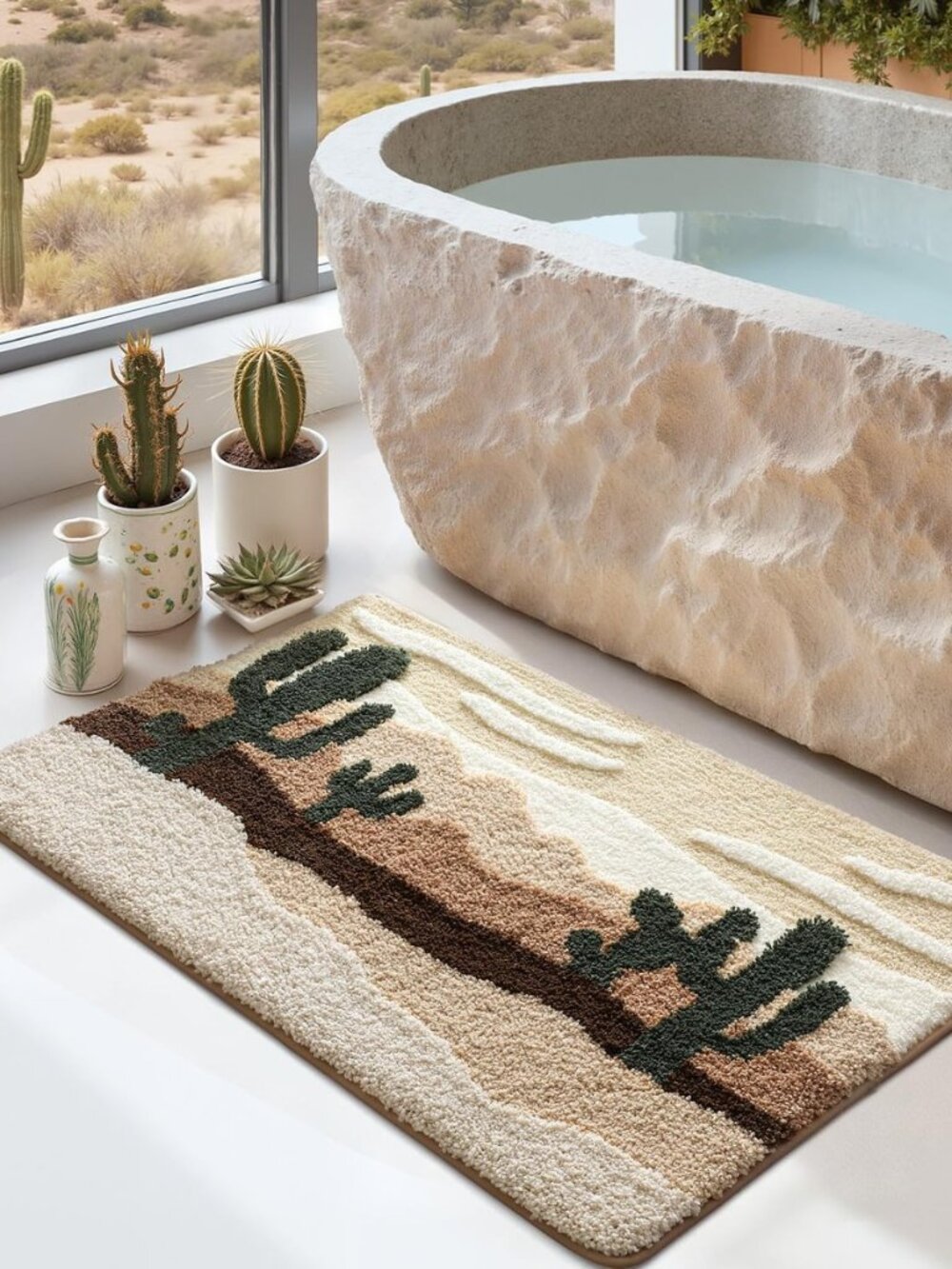Desert Cactus Bath Mats 36x24, Non Slip Washable Bathroom Rug